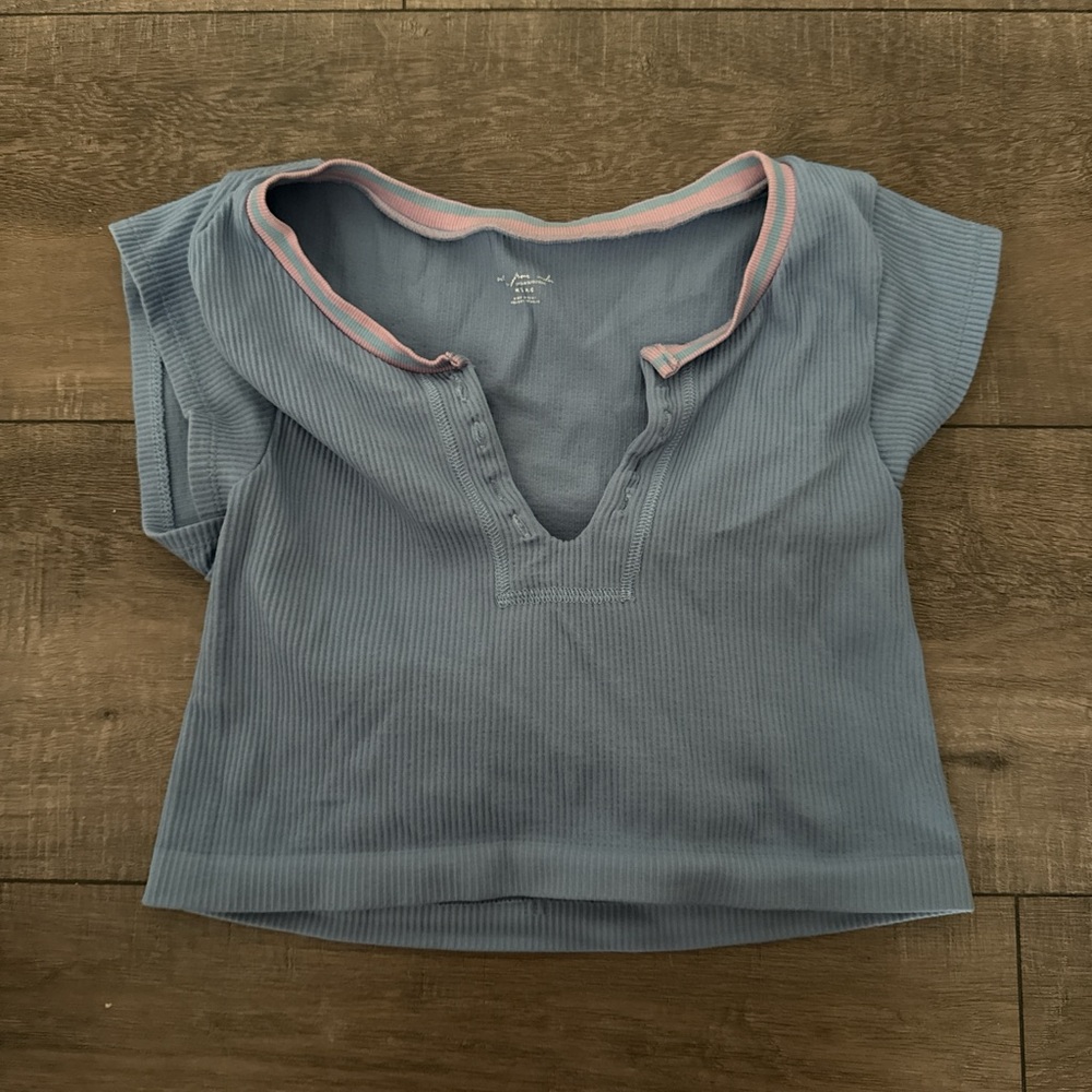 Urban Outfitters Blue Crop Top with Pink Trim